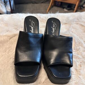 FP Movement by Free People Black Leather Platform Mules